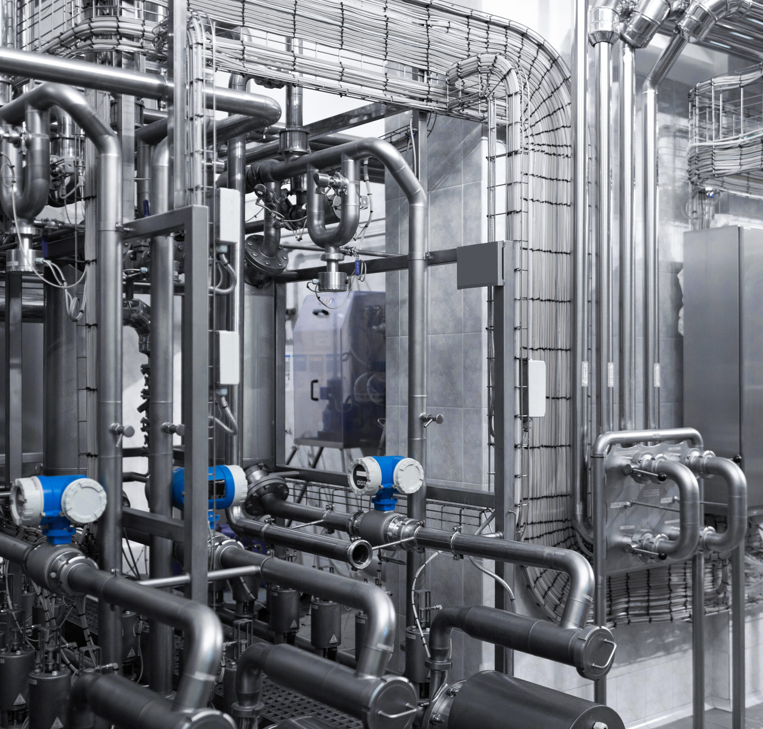 Industrial zone,The equipment of oil refining,number of electric motors with reducers. Food industry. Details distribution system of a modern brewery. Equipment and industrial tools